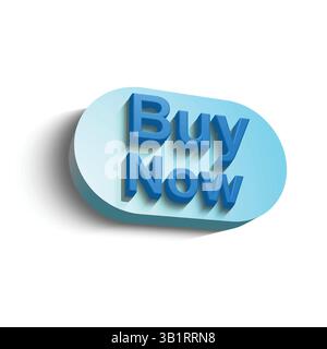 3D blue oval button with bold, blue text reading "Buy Now." The button has a subtle shadow effect, giving it depth and making it visually engaging. Stock Vector