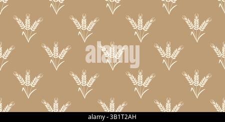 Bunches of oat spikelets seamless pattern. Cereal harvest autumn background. Natural agricultural print. Vector graphics Stock Vector