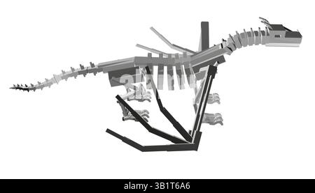 A skeleton dragon is running on a skeleton leg. The skeleton leg is attached to the skeleton body, giving the impression of a creature that has been b Stock Vector