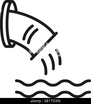 Water Pipe Discharge Line Icon. Wastewater Management And Environmental Impact Outline Symbol. Pollution Control And Water Treatment. Editable Stroke Stock Vector
