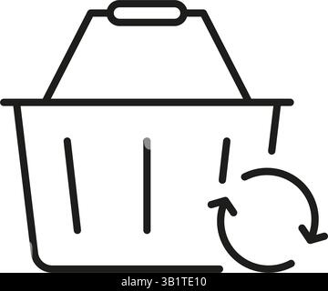 Shopping Basket With Refresh Arrow Line Icon. E-Commerce, Online Shopping, And Product Return Outline Symbol. Retail And Consumer Goods. Editable Stock Vector