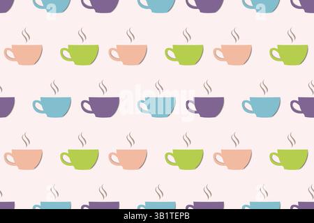 A seamless pattern with colorful cups.  Coffee or tea cups colored background. Stock Vector