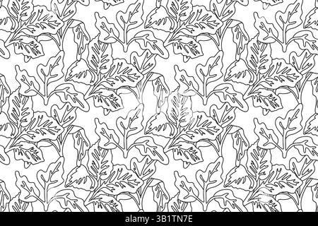 Line art floral seamless pattern with leaves vector illustration. Hand drawn outline repeating foliage in white background. Graphic design for Cover C Stock Vector