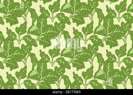 Botanical floral seamless pattern with leaves vector illustration. Colorful repeating cartoon green foliage in pastel green background. Graphic design Stock Vector