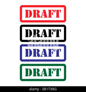 Set of Draft stamp symbol, label sticker sign button, text banner vector illustration . Stock Vector