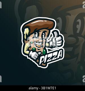Pizza mascot logo design vector with modern illustration concept style for badge, emblem and t shirt printing. Smart pizza illustration. Stock Vector