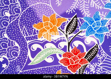 A photo of flower-patterned batik cloth that looks beautiful. Stock Photo