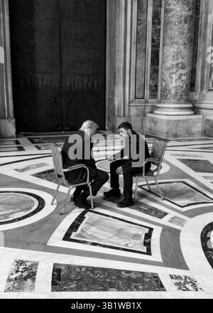Ukraine President Volodimyr Zelensky meets with United states President Donald Trump at the Vatican in Rome, Italy. (Photograph by the Ukraine Presidential Office) Stock Photo