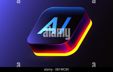 Brightly glowing glass AI chip. Technology concept. CPU processor. Glass computer microchip. Vector illustration Stock Vector
