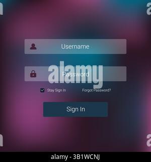 Elegant login form template with a soft blur gradient background in purple and teal tones. Features simple input fields for username and password Stock Vector