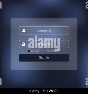 Clean and modern login form template with a soft blue gradient background. Features simple username and password input fields Stock Vector