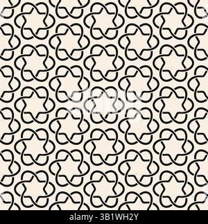 Black braid interwined circles seamless pattern on beige background. Repeating beige pattern. Stock Vector
