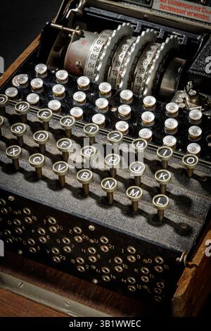 Historical Enigma machine typewriter with keyboard as detail recording ...