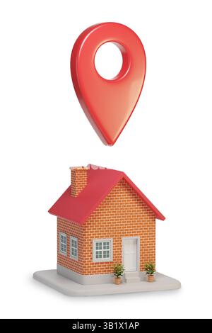 House with a pointer isolated on white background. Real estate concept. 3d illustration. Stock Photo
