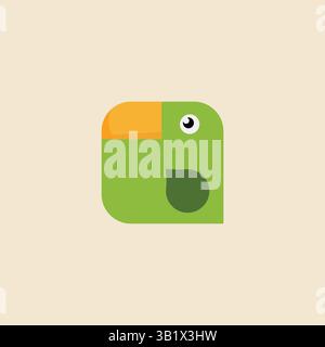 Cute Minimalist Green Parrot Logo Design with Geometric Shape and Playful Cartoon Style for Branding Stock Vector