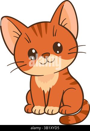 Red cat sits. Cute ginger tabby kitten. Flat style Chibi cat clean, simple design. Perfect for children’s content, greeting cards, stickers, tshirts, mug and posters Vector illustration  Stock Vector