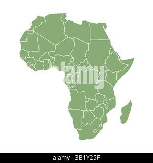 Silhouette and color green Africa vector map illustration high detailed Rwanda Seychelles Tanzania Botswana Kenya Uganda Zambia Namibia Lesotho Stock Vector