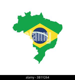 Vector illustration of Brazil map overlaid with the national flag, highlighting the country's geographic outline combined with its national colors. Stock Vector