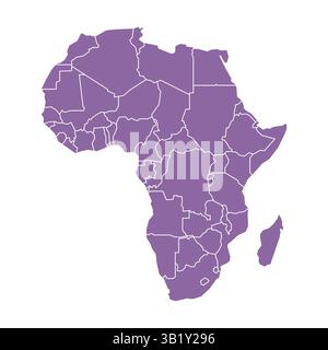 Silhouette and color purple Africa vector map illustration high detailed Rwanda Seychelles Tanzania Botswana Kenya Uganda, Zambia Namibia Lesotho Stock Vector