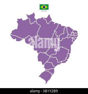 Purple silhouette and colored brazil map.White flat map with borders on a white background. Highly detailed illustration Stock Vector