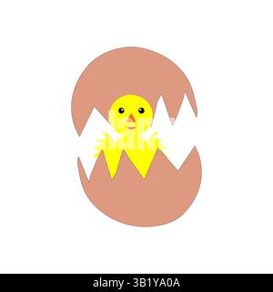 Yellow chick hatchling. Broken eggshell shape. Cute vector bird. Cartoon spring character. Stock Vector