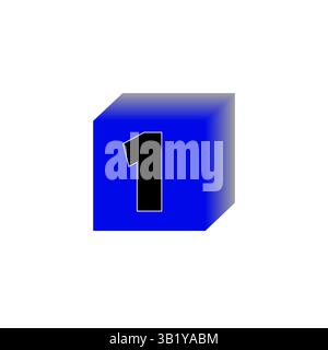 Number one cube. Blue square block. Black bold figure. Vector numeric object. Stock Vector