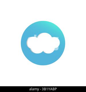 Cloud icon. Weather forecast symbol. Soft white vector. Blue round background. Stock Vector