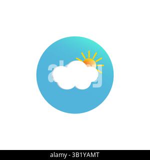 Sun cloud icon. Weather vector element. Bright yellow rays. White cloud symbol. Stock Vector