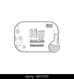 Mercury element symbol. Number eighty detail. Vector chemistry icon. Gray flask illustration. Stock Vector