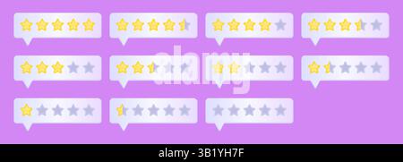 Star rating with light 3D effect, user rank with grey gradient form, feedback and customer review set in bubble style. Customer service signs for a we Stock Vector
