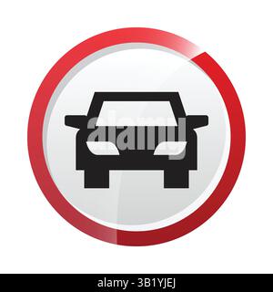Car Entry Allowed Sign – Red Circular Traffic Sign with Black Car Symbol Indicating Vehicle Access, Roadway Entry, Parking Zone, Transportation Symbol Stock Vector