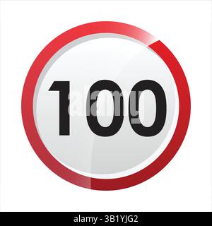 Speed Limit 100 Sign – Circular Red Border Road Sign Indicating Maximum Speed of 100 km/h or mph for Traffic Control, Driving Safety, and Highway Rule Stock Vector