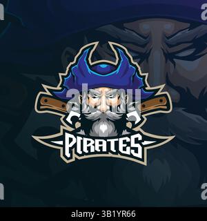 pirates mascot logo design vector with modern illustration concept style for badge, emblem and t shirt printing. pirates head illustration. Stock Vector