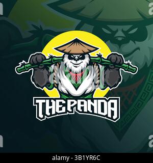 panda mascot logo design vector with modern illustration concept style for badge, emblem and t shirt printing. smart kungfu panda illustration. Stock Vector