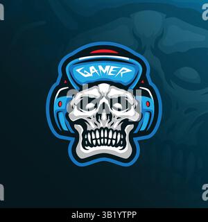 skull mascot logo design with modern illustration concept style for badge, emblem and t shirt printing. skull gamer illustration. Stock Vector
