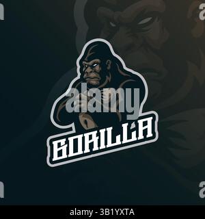 Gorilla mascot logo design vector with modern illustration concept style for badge, emblem and t shirt printing. Angry gorilla illustration. Stock Vector