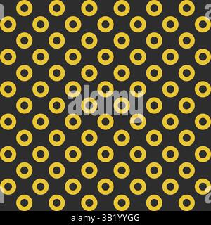 Retro-inspired minimalist vector pattern with circular grid and polka dots. Seamless geometric background featuring circles, perfect for printing appl Stock Vector