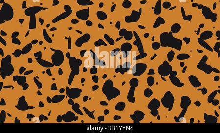 Seamless animal print pattern with black spots on orange background, perfect for fashion, textile, and wild inspired decor. High quality vector illust Stock Vector
