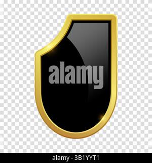 VIP luxury logo design element. Black shield with glossy bright golden frame. Vector clipart illustration. Transparent background. Stock Vector