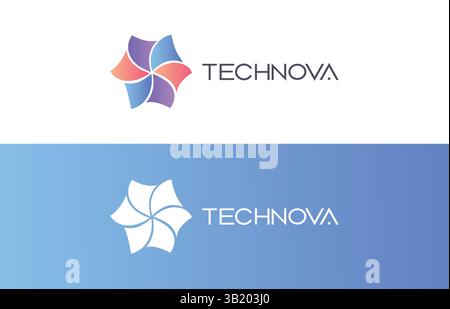 Technova Abstract Flower Logo Design Set Stock Vector