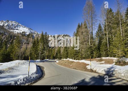 Road in the mountains, photo picture digital image, in the italian european dolomiti alps mountains between trento and belluno in north italy Stock Photo