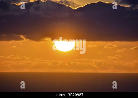 Sun Setting on the Atlantic Ocean in Tenerife Canary Island Spain Stock Photo