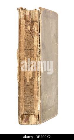 Vintage book old damaged spine isolated on white background Stock Photo