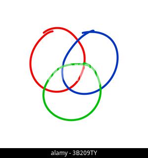 hand-drawn Venn diagram with three color circles, red, blue, and green. Stock Vector