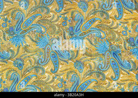 Floral paisley seamless ornament colorful blue orange red texture pattern diagonal composition texile Stock Photo