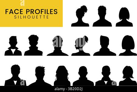 Diverse People Face Profile Silhouettes Vector: Man, Woman, Child Head Outlines for Avatar and Design Stock Vector