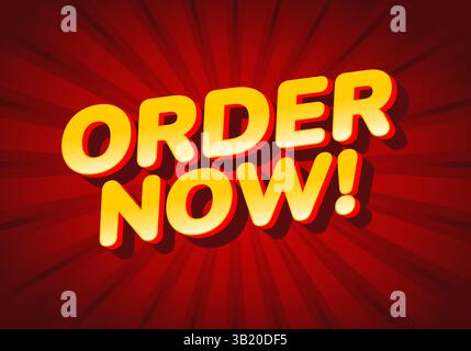 Order now. Bold yellow text on a red radial burst background, perfect for comic-style sale ads Stock Vector