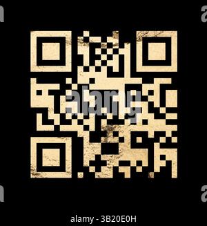 QR code with golden foil design. Elegant square pattern for digital payment, scan, tag, label, link, mobile sharing, tech concept, internet access, re Stock Photo
