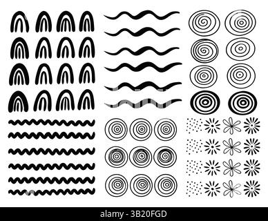 full collection Hand Drawn Scribble Underlines and Emphasis Marks with Editable Strokes Vector Graphics Illustrations Stock Vector