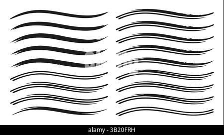 Collection of Brushes Hand Drawn Lines on isolated Background Vector Graphics Illustrations Stock Vector